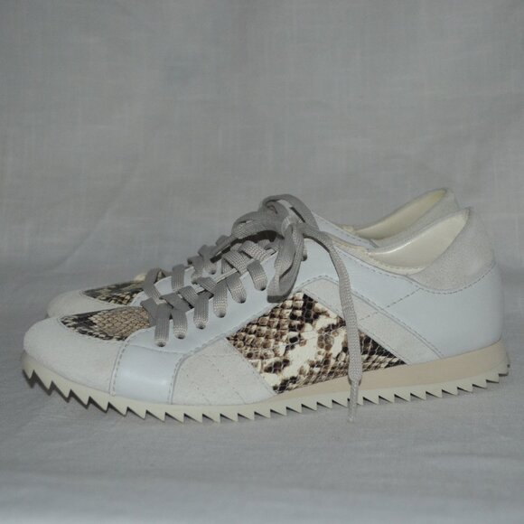 $595 37 6.5 Pedro Garcia White Python Leather Suede Lace Up Shoes Sneakers - Picture 1 of 7